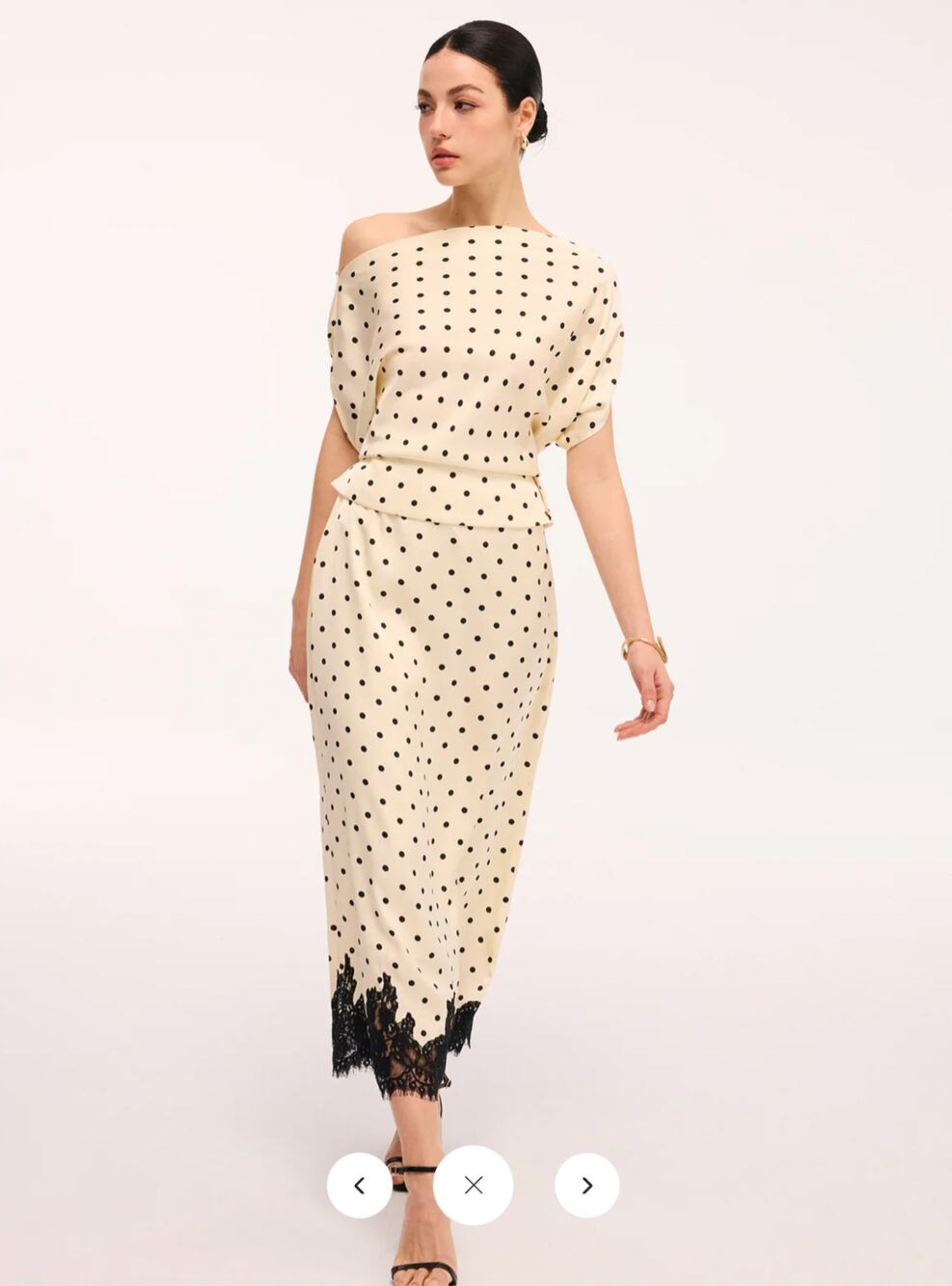 NWT Commense Polka Dot Top & Lace Trim Midi Skirt Set Sz S